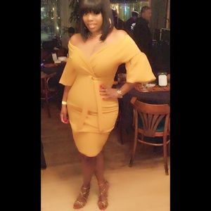 Off the shoulder faux wrap Midi Dress